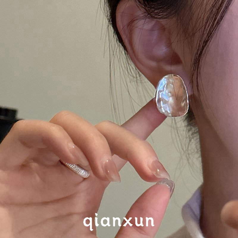 925银耳饰 不规则椭圆耳钉小众设计清冷感几何耳环E011