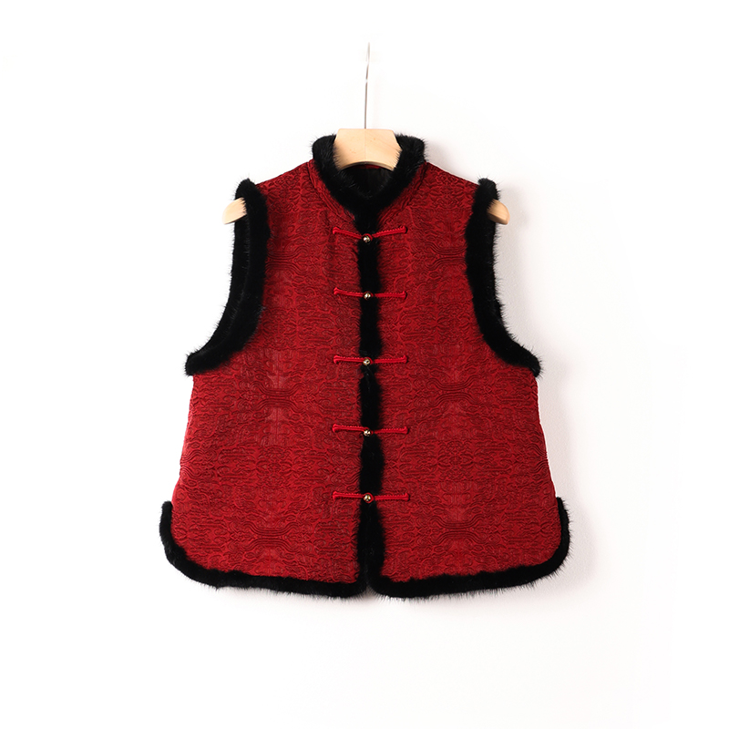 【澜亭絮絮】桑蚕丝香云纱油丝水貂毛填充蚕丝棉马甲3270-油丝