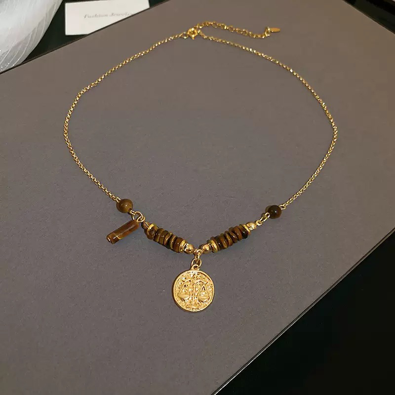 钛钢仿水晶项链 美拉德秋日时尚百搭复古小众简约金色不掉色精致