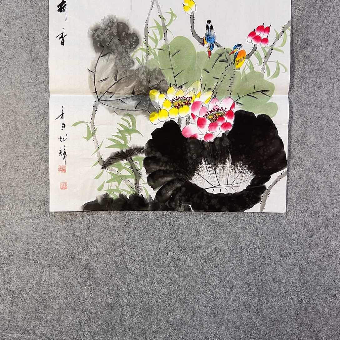 国画543 花鸟在树丛的顶端鸣叫叫声响
