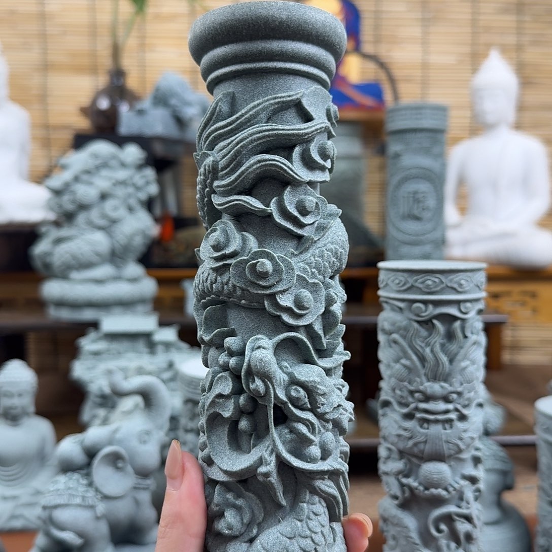 石头盘龙柱细青砂石