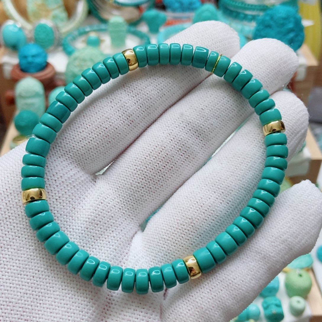 绿松石18K金镶嵌直切手串6mm