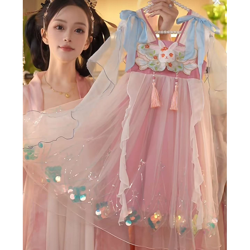 W【甜心兔】2025新款女童国风仙气中国风夏季休闲汉服裙2570