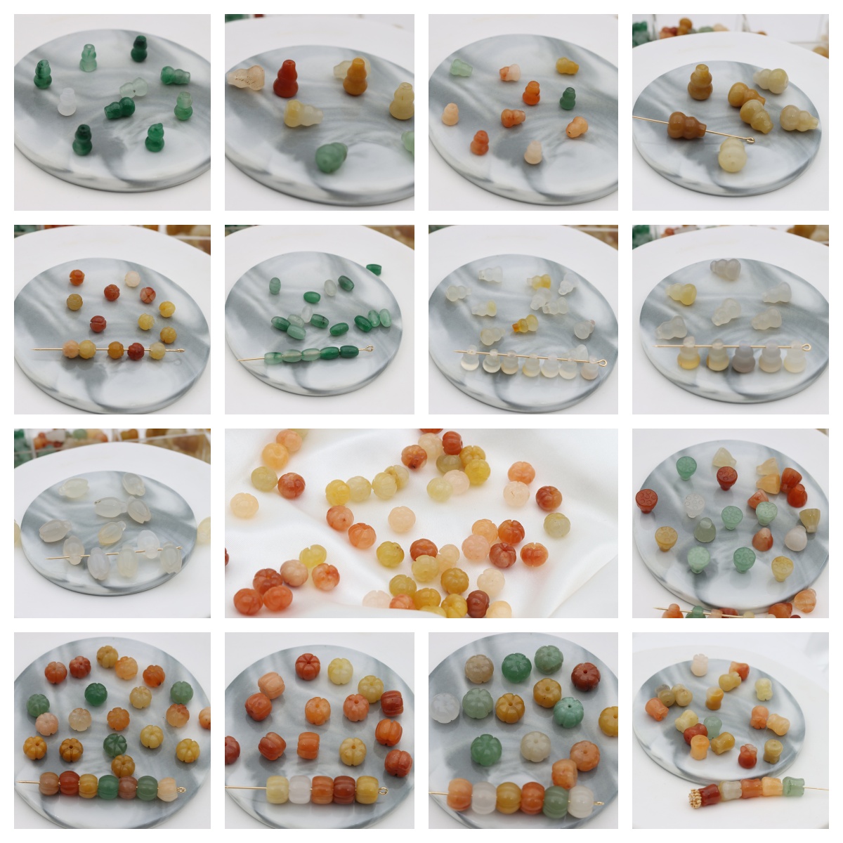 天然石金丝玉绿东陵南瓜珠葫芦合集手工编绳材料diy饰品配件