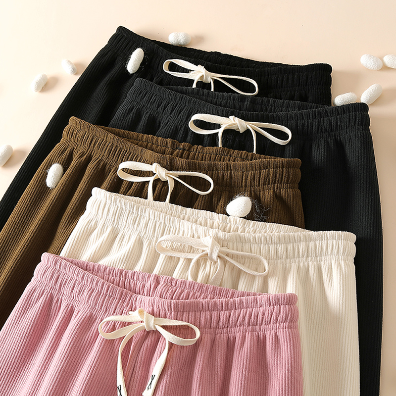 加绒阔腿裤子女秋冬新款高腰垂感灯芯绒直筒长裤白色奶油裤