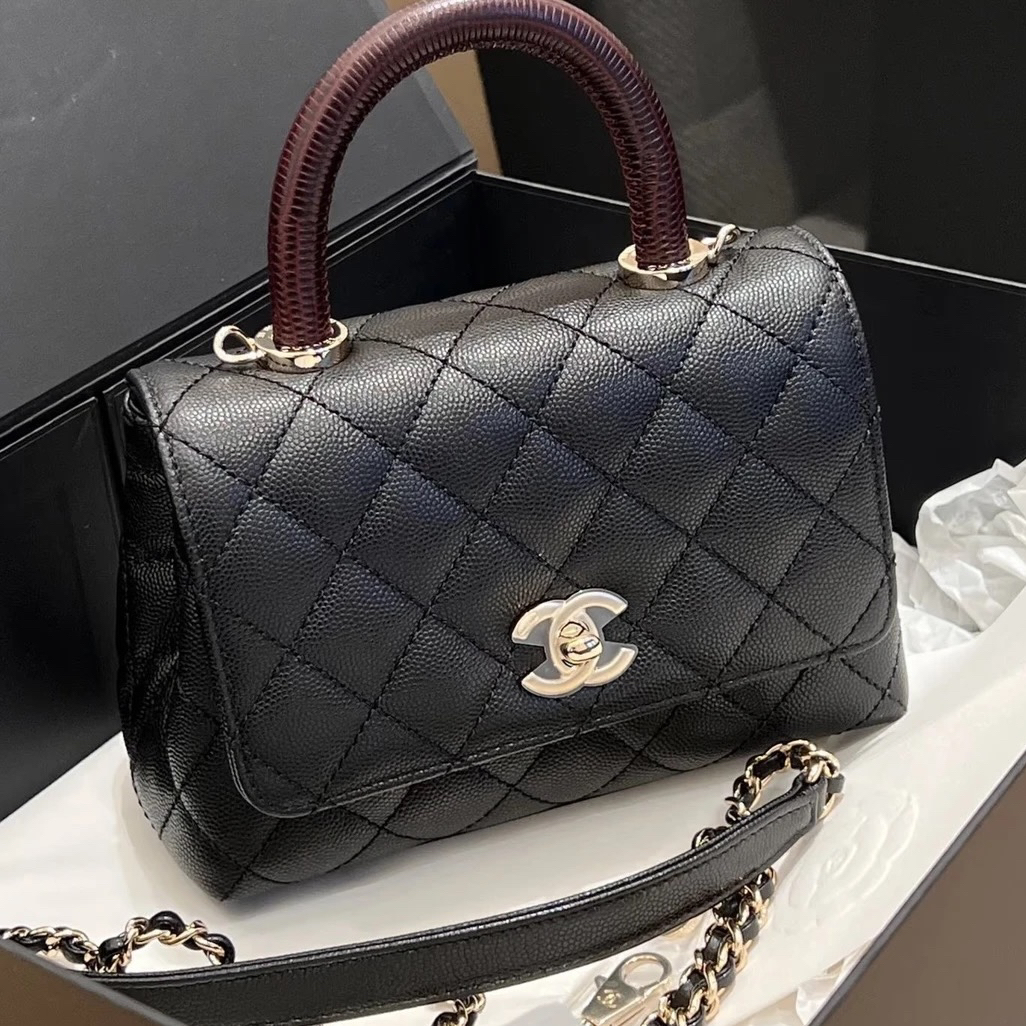 未使用 Chanel/香奈儿 黑金cocohandlemini 红手柄 手提斜挎包