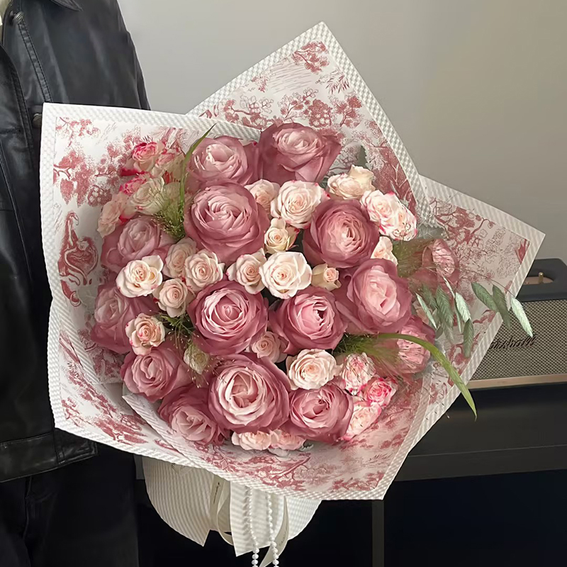 【温柔如水】15朵粉玫瑰混搭泡泡鲜花花束午后红茶送女友送妈妈花店配送上门