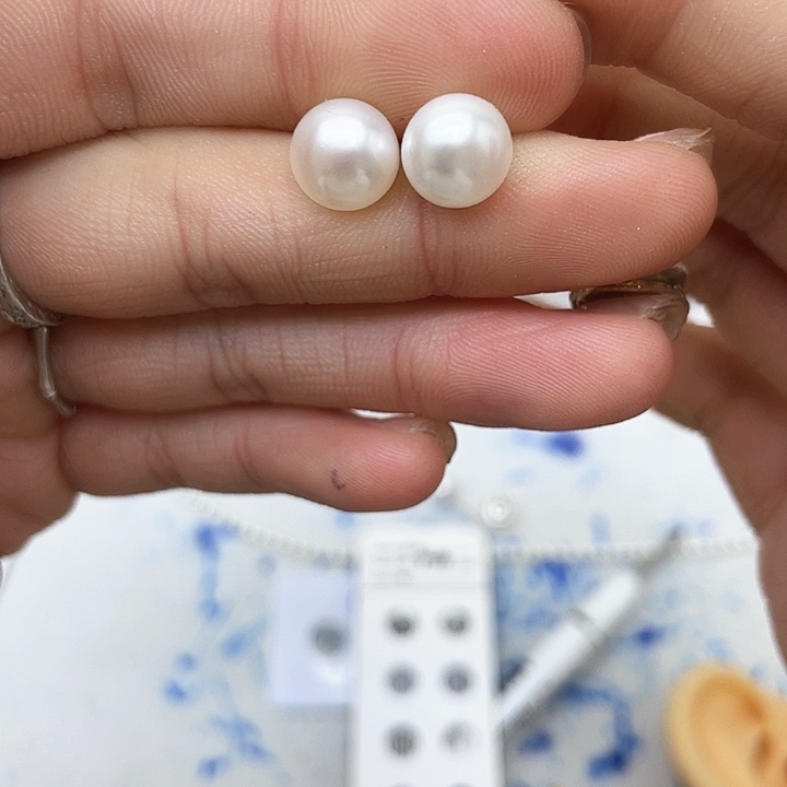 淡水珍珠耳饰银S925镶嵌哦*~