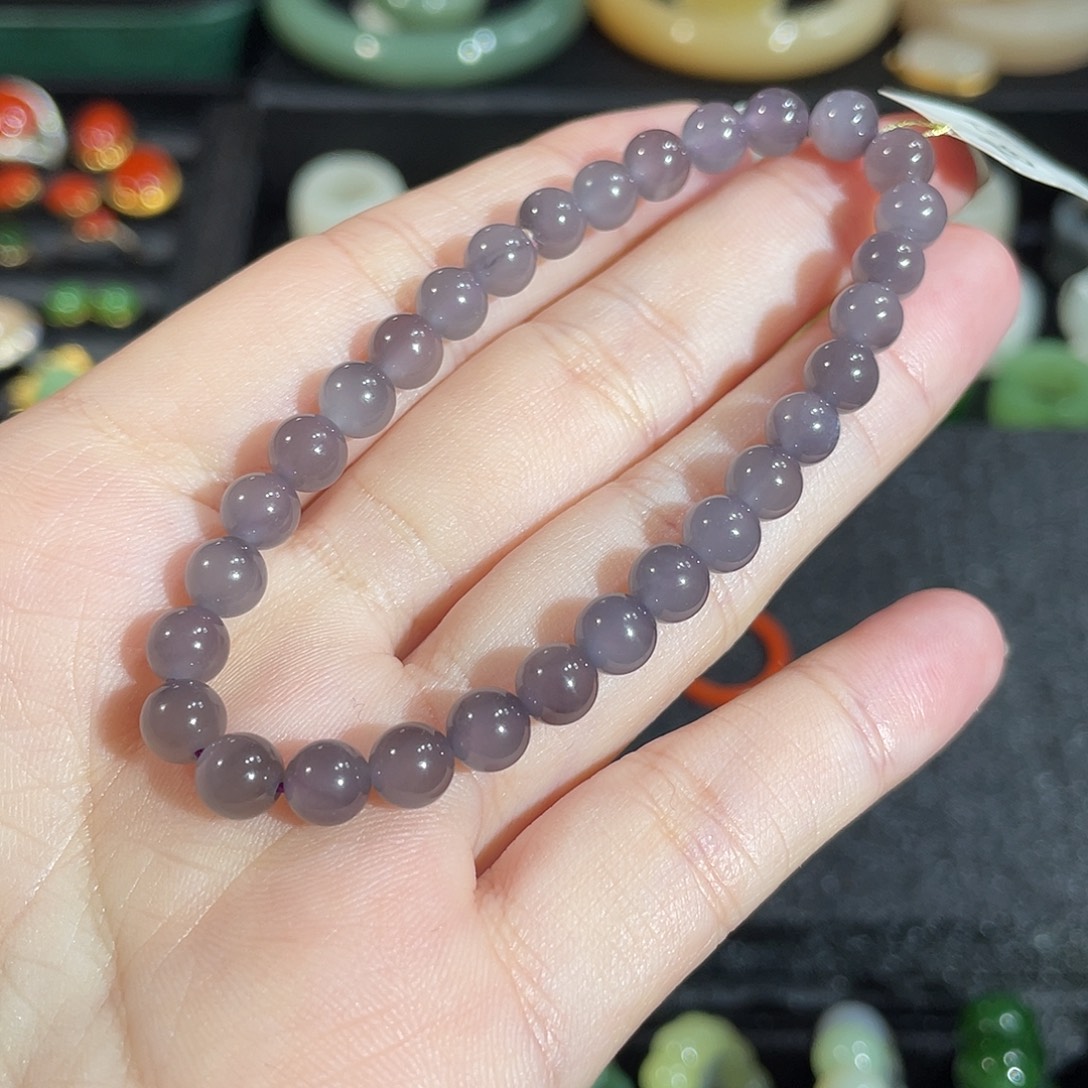 和田玉未镶嵌手串卡6 高冰葡萄紫手串