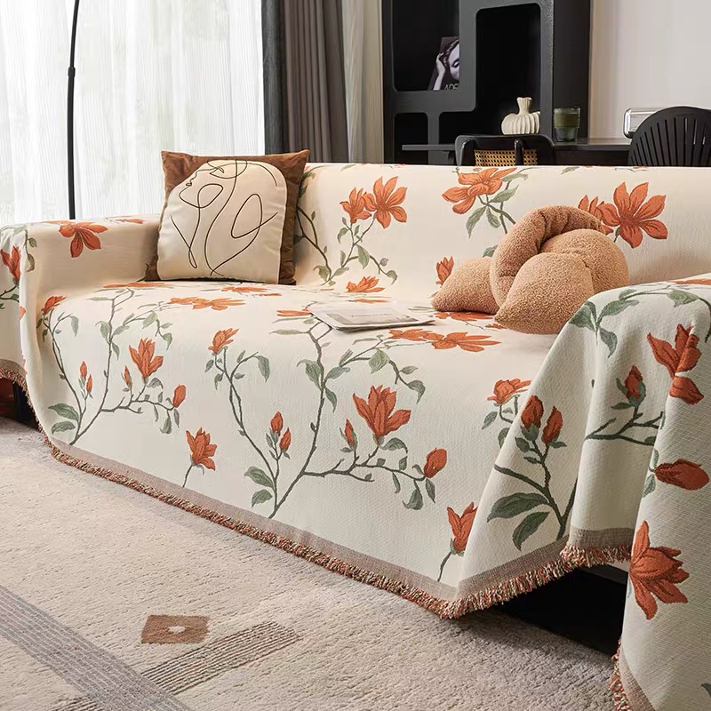 【玉兰花】 时尚简约流苏款双面四季通用沙发巾