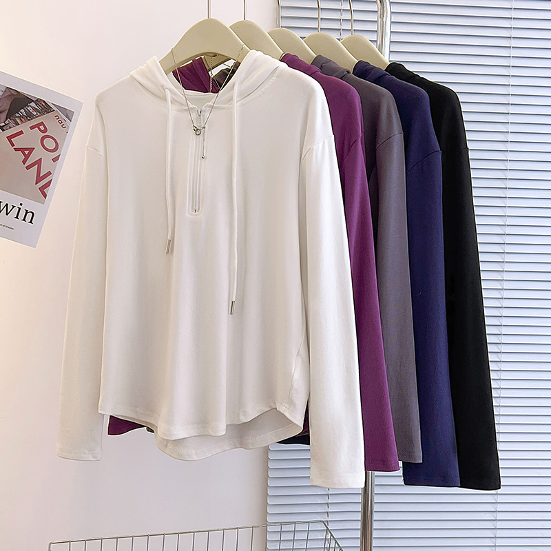 Moses Queen/魔西女王大码女装正肩连帽长袖卫衣遮肉显瘦打底衫