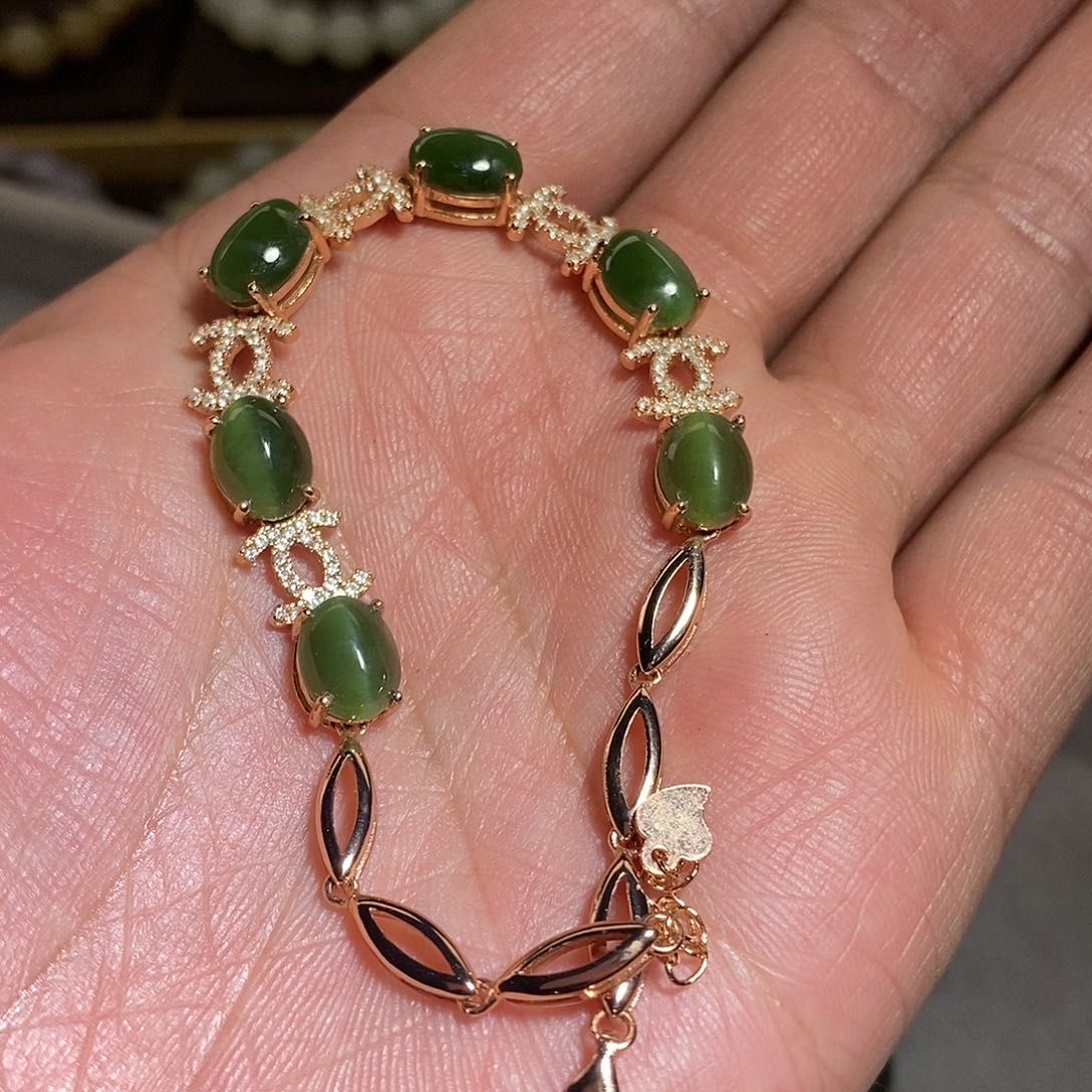 【闪购商品】银S925镶嵌手链和田玉（碧玉）