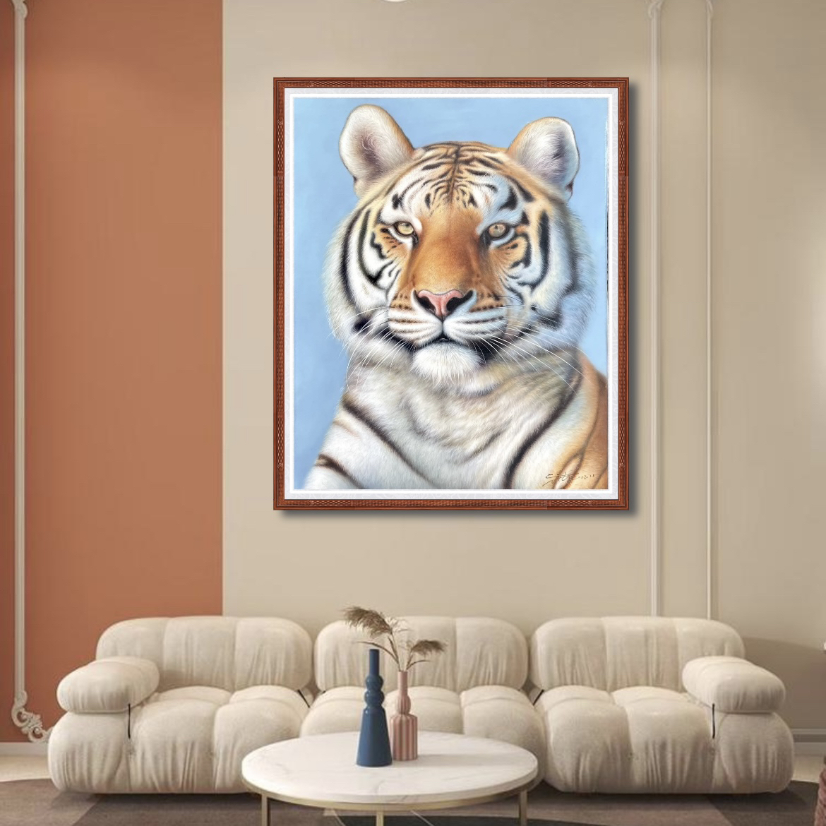 生肖虎纯手绘老虎油画40*50厘米收藏挂画顺丰包邮送高档实木框