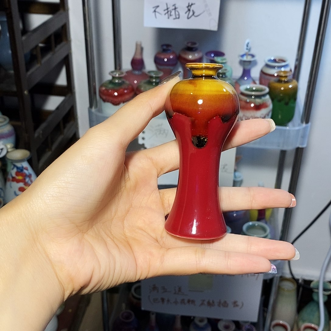 摆件巴掌大不插花景德镇高温陶瓷小花器