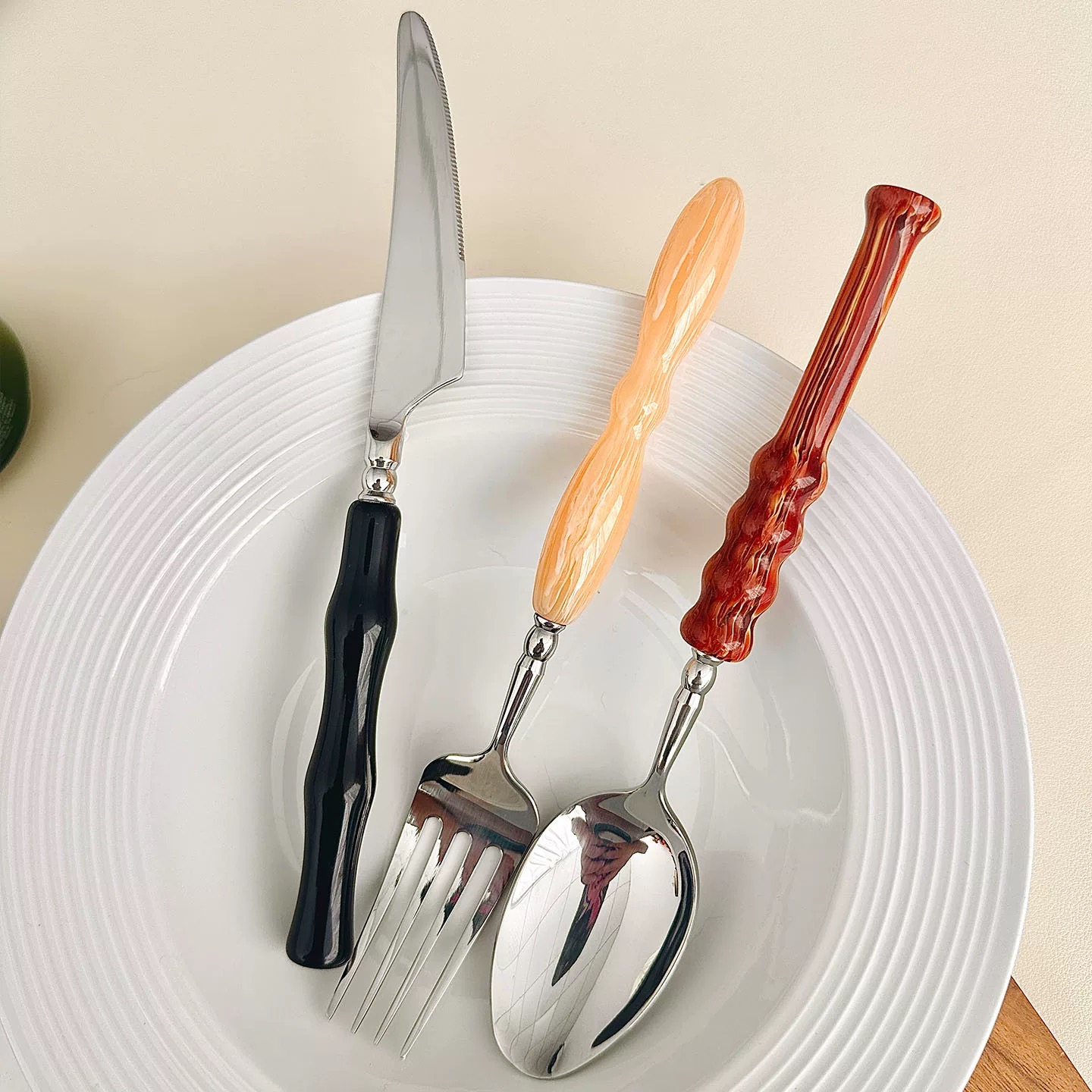 树脂高颜值法式刀叉轻奢风西餐餐具304不锈钢牛排刀叉勺餐勺意面