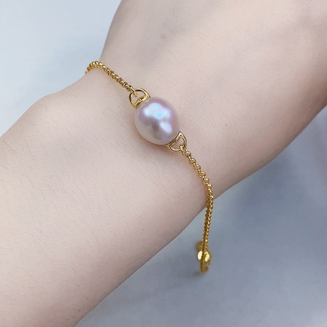 淡水珍珠特价不退换无瑕极光温柔乡彩粉手链未镶嵌