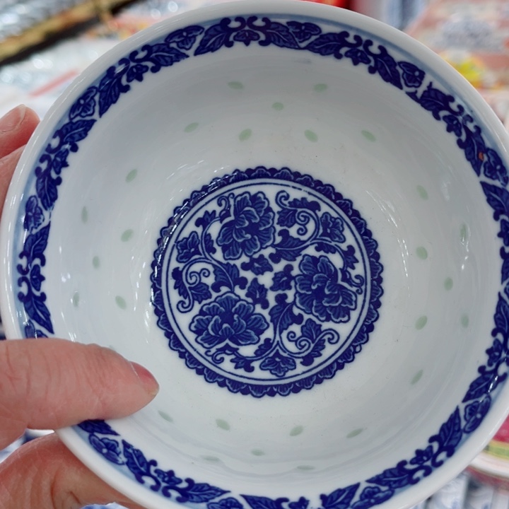 青花玲珑5寸饭碗牡丹花