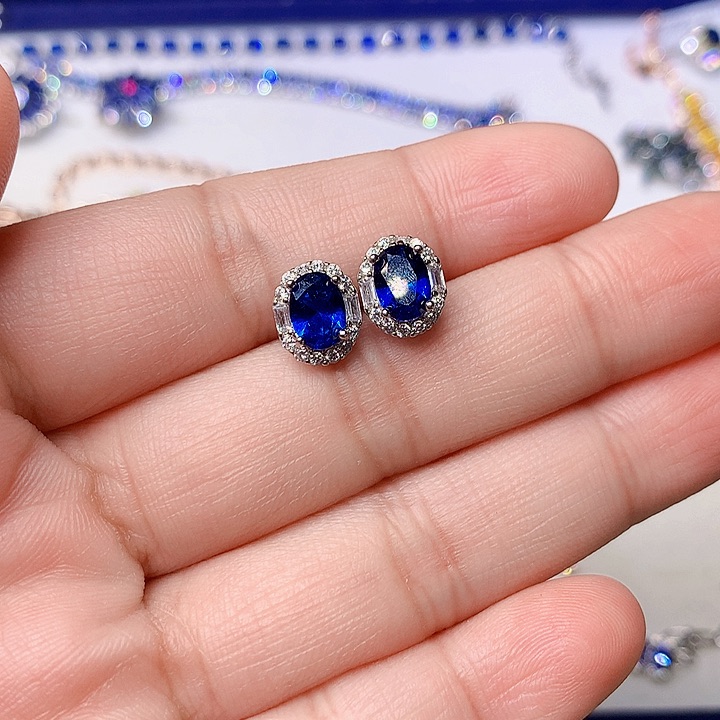 蓝宝石耳饰银S925镶嵌?***?