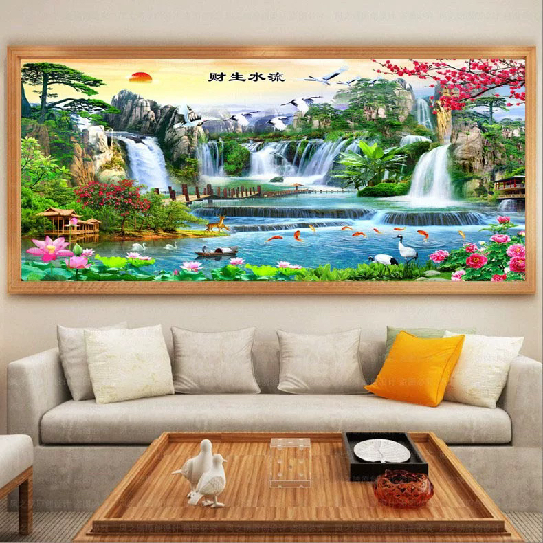 1.8大纯手工绣好十字绣成品0798流水生财聚宝盆客厅挂画
