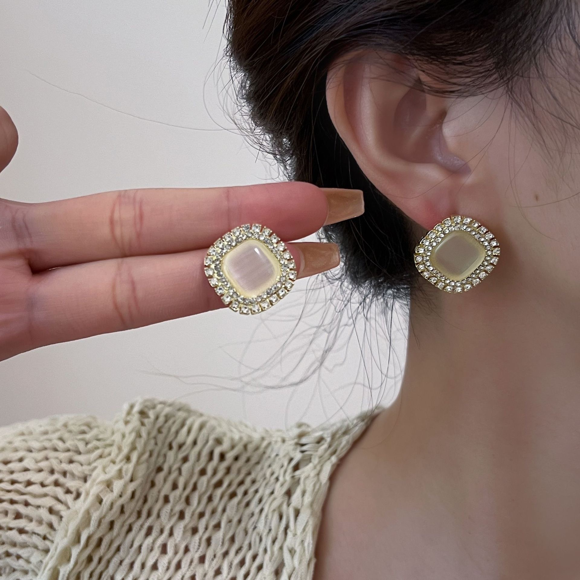 复古几何方块时尚名媛风女耳钉耳饰XC871轻奢