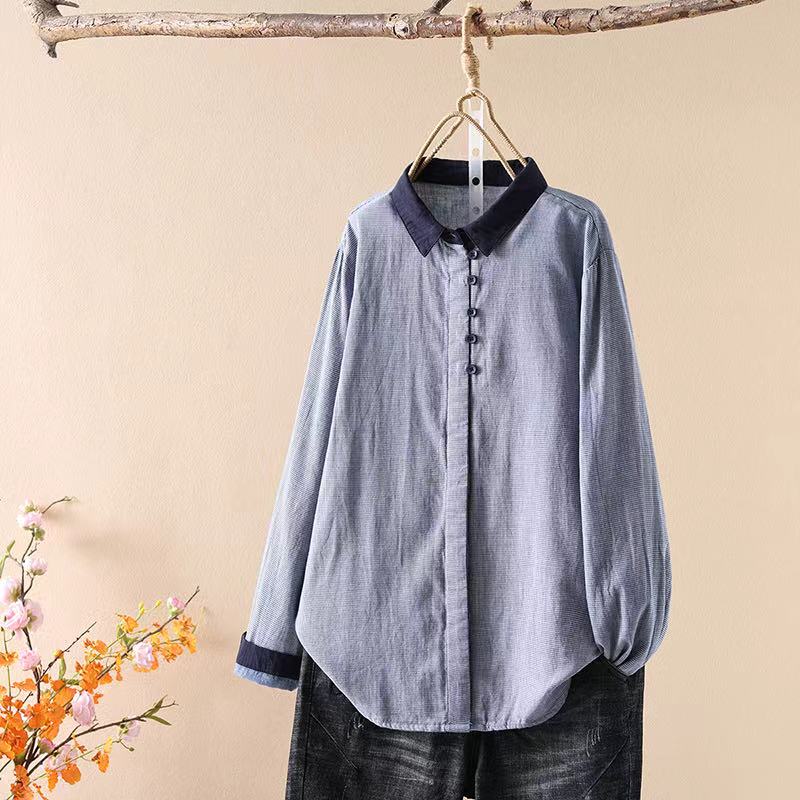 新款春季大码显瘦长袖衬衫上衣春秋休闲百搭宽松文艺衬衣女349