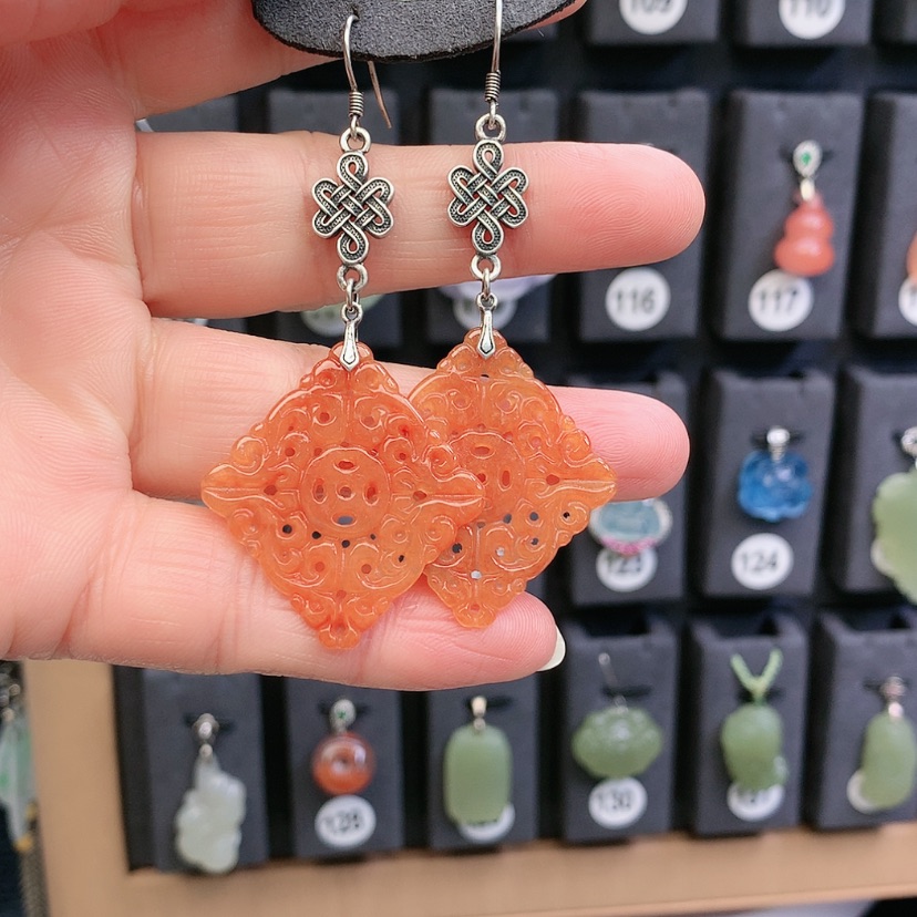 【闪购商品】翡翠耳饰银S925镶嵌图*山精美