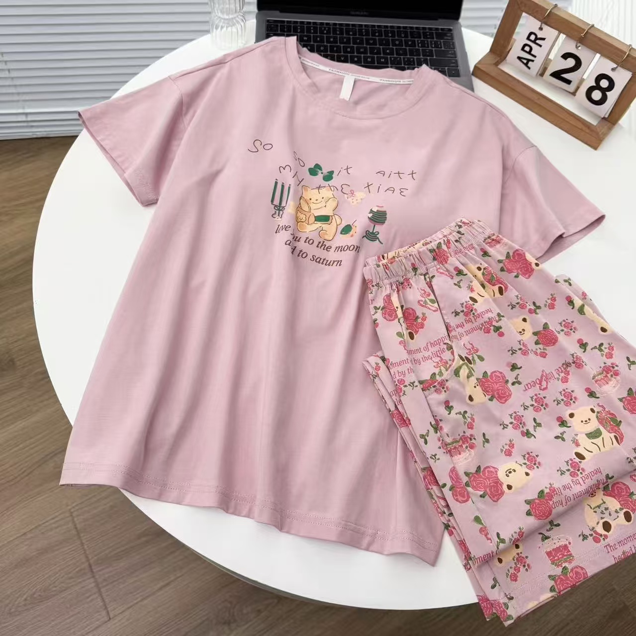 8234夏季爽棉女士睡衣套装高品质短袖八分裤女士家居服睡衣女套装