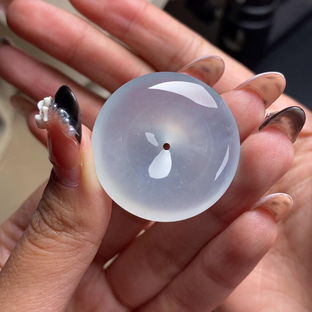 翡翠未镶嵌颈饰高冰种淡蓝味大气平安扣吊坠 裸石尺寸：32.1-7mm