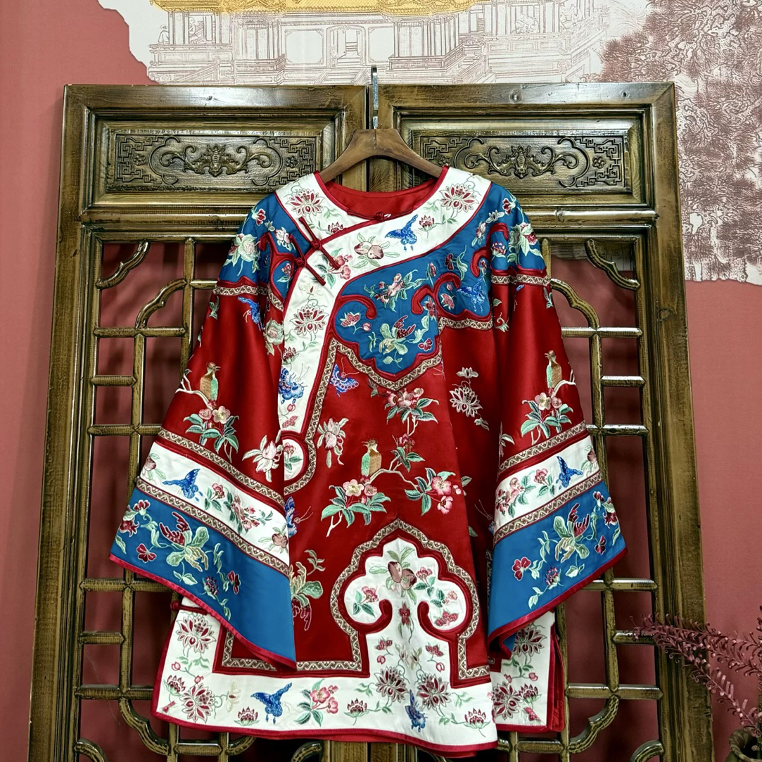 岚盈栖5865春季新款三醋酸重工刺绣如意云肩斜襟太太服上衣中式