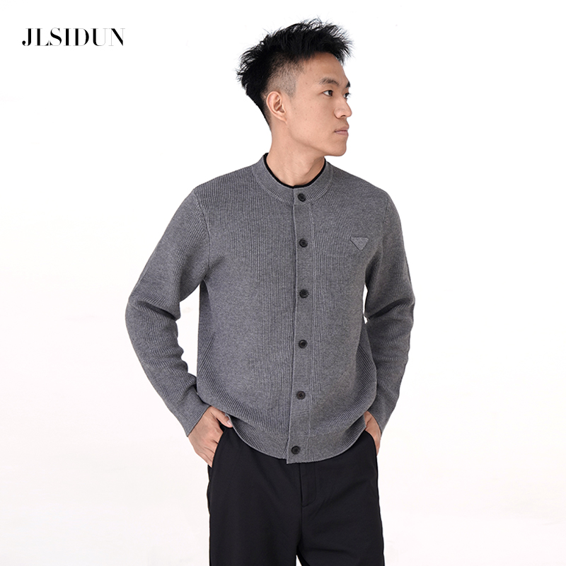 吉伦思顿高克重美丽诺羊毛休闲纯色长袖保暖圆领针织毛衣开衫秋冬