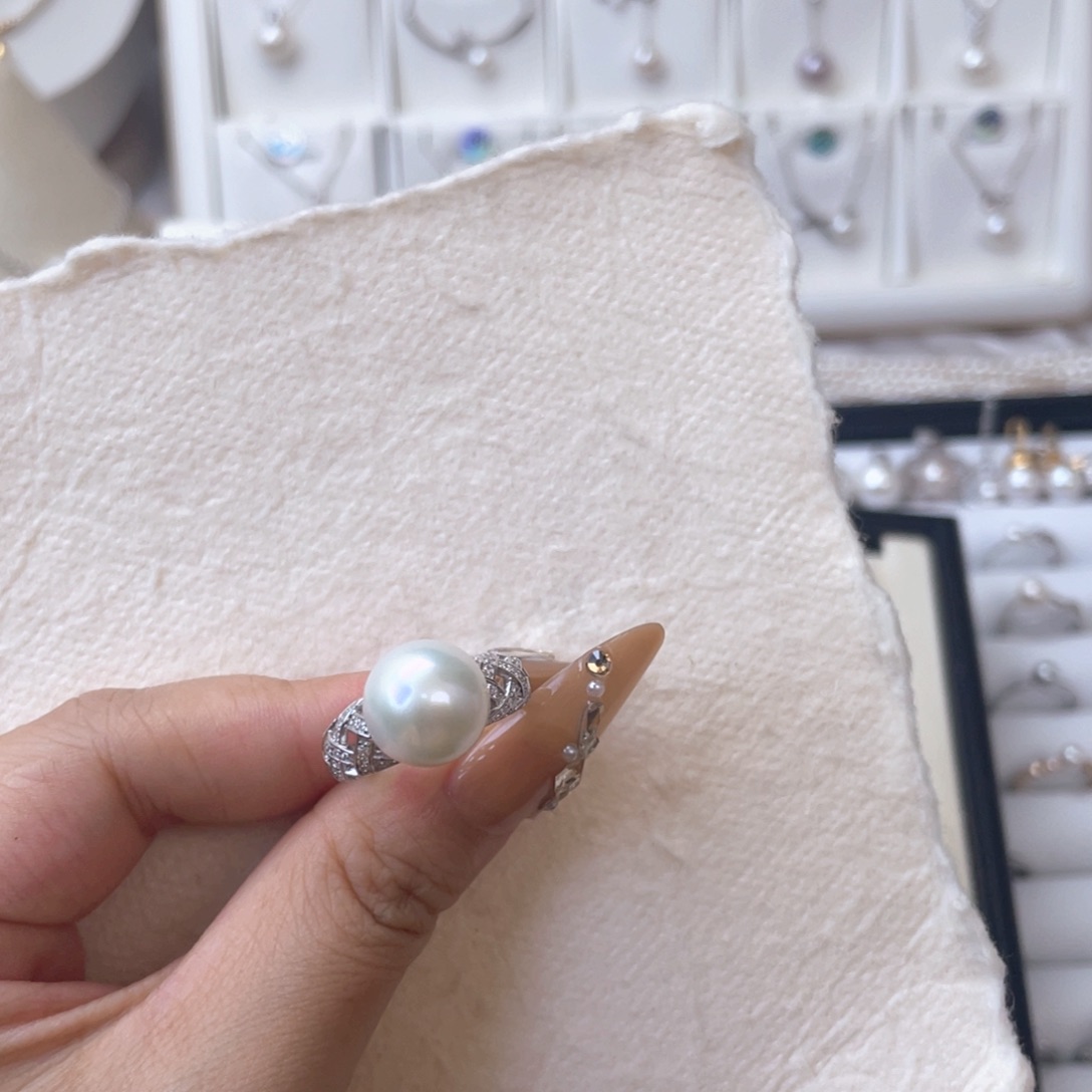 戒指银S925镶嵌淡水珍珠