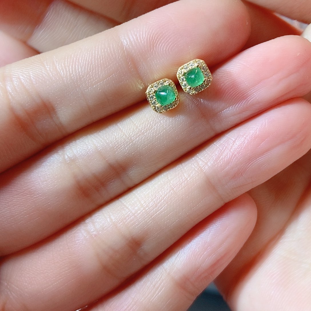 祖母绿耳饰银S925镶嵌