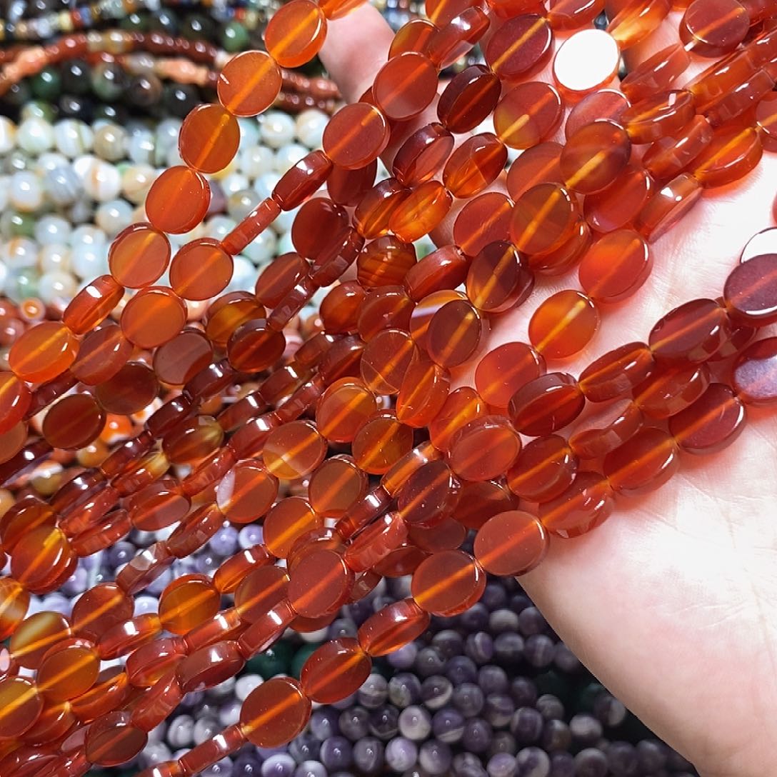 玛瑙/玉髓未镶嵌珠宝半成品玛瑙圆饼一条卡10mm