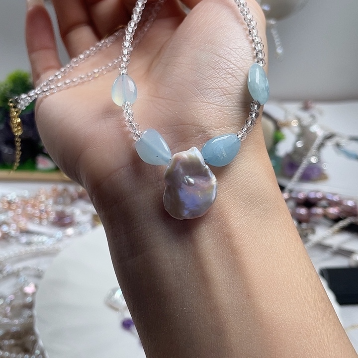 淡水珍珠银S925镶嵌颈饰