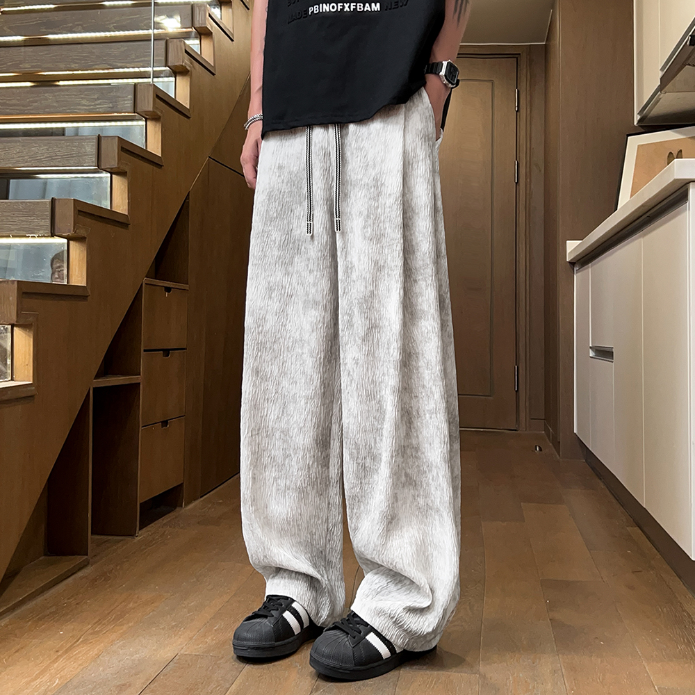 NINEDAO/玖岛秋季阔腿休闲裤男复古轧染cleanfit潮流宽松微喇裤子