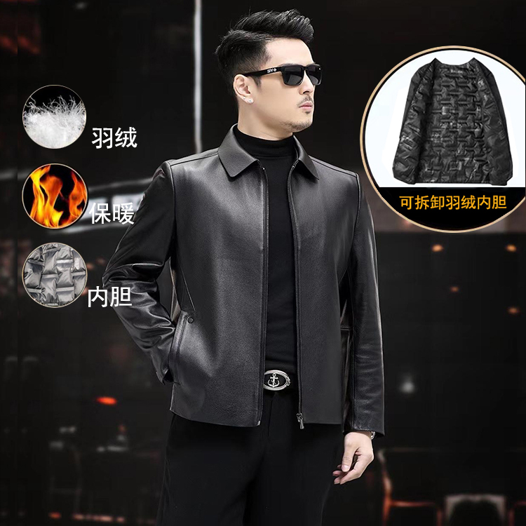 海宁真皮皮衣PY2383新款冬季男士可脱卸羽绒内胆牛皮外套YJB