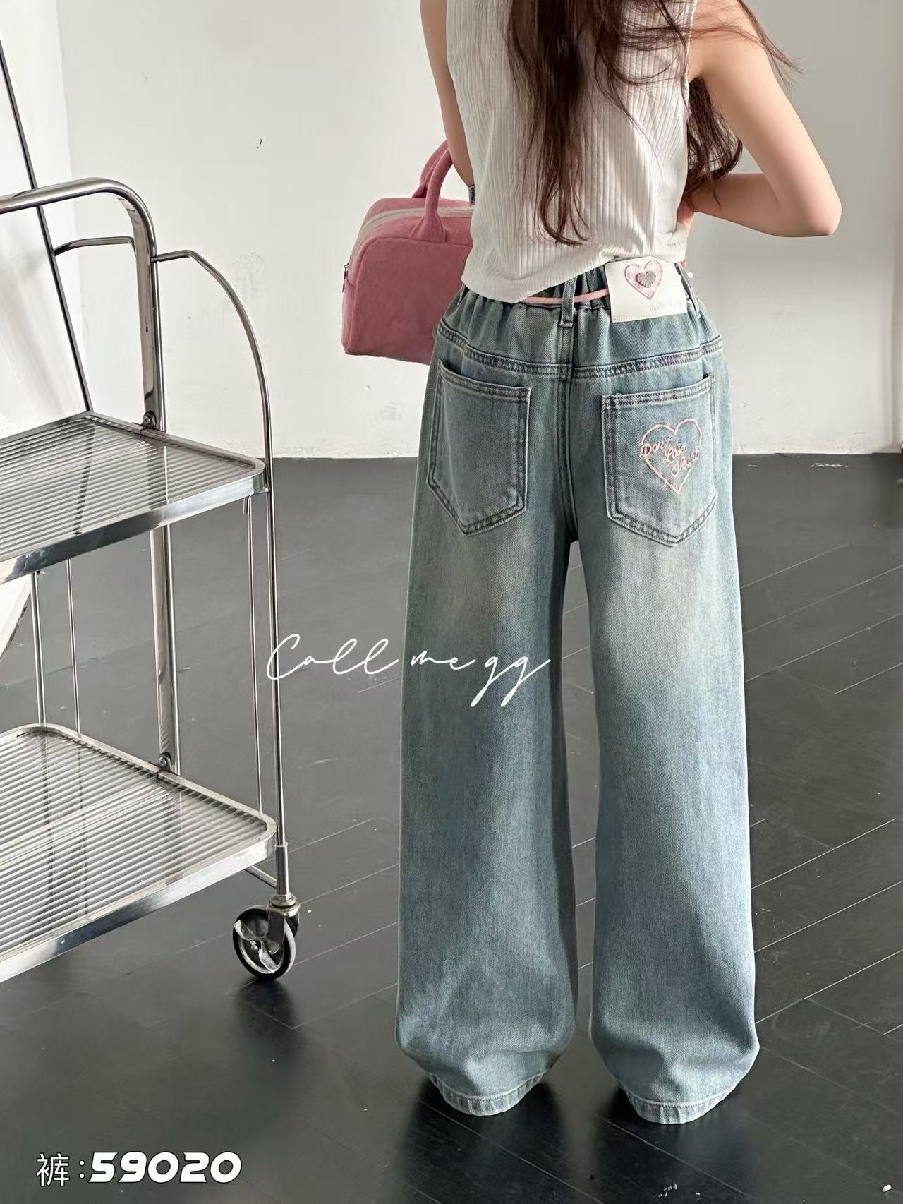 糖依果家 2025春款爱心刺绣儿童牛仔直筒裤59020