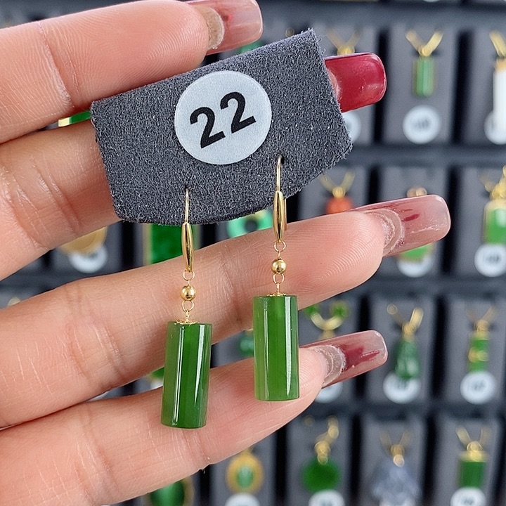 和田玉耳饰18K金镶嵌