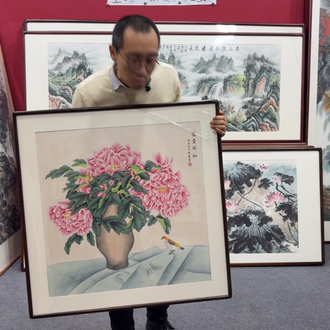 国画带框绘画80/80尺寸
