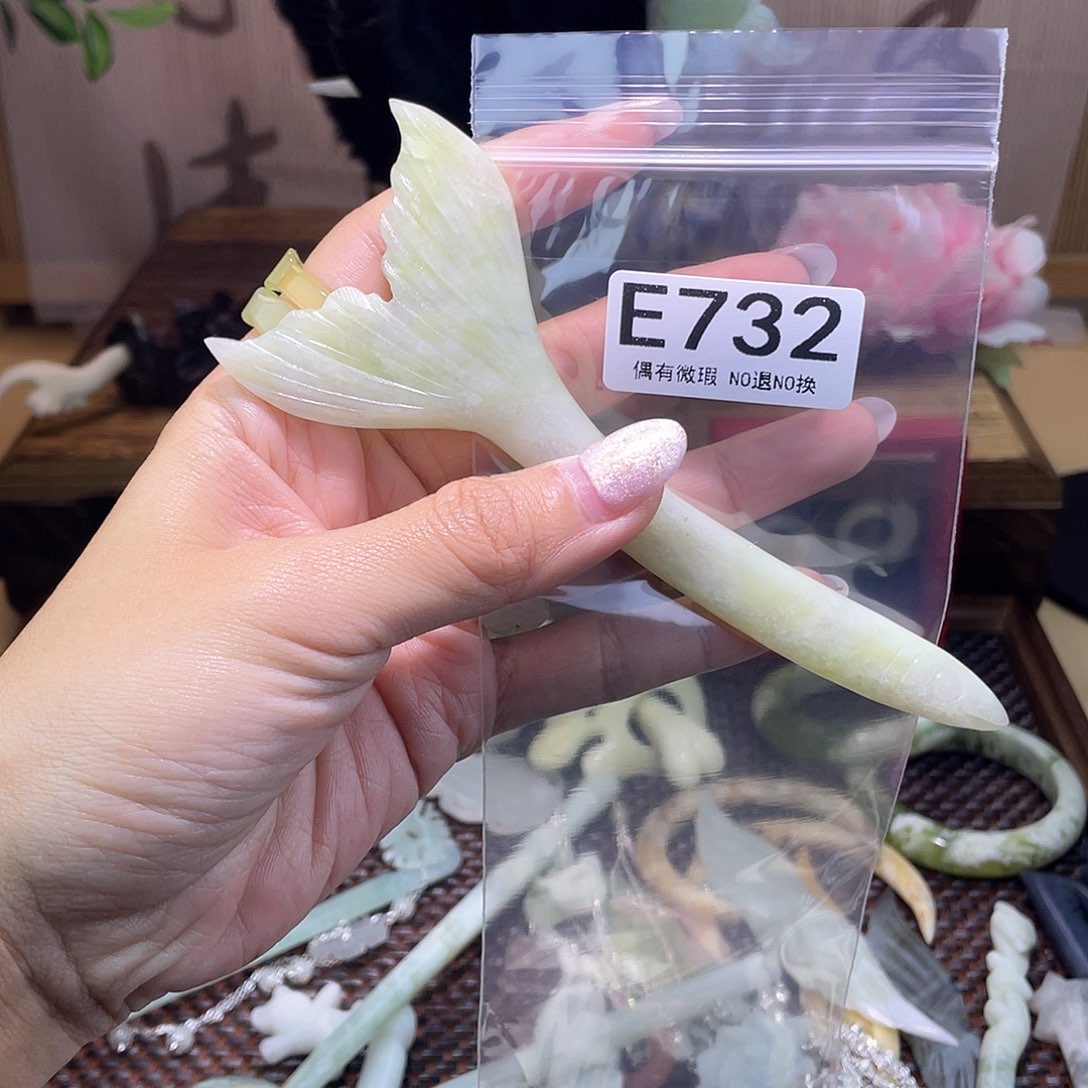 蛇纹石玉发饰银S925镀金镶嵌夏*