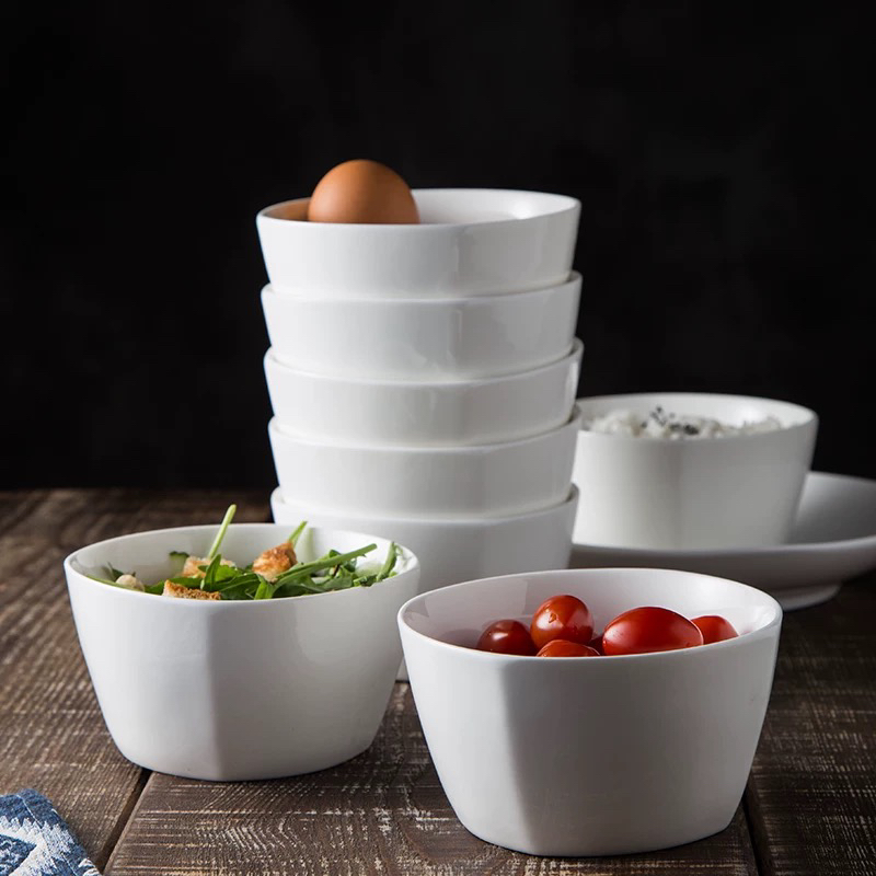 景德镇纯白骨瓷家用陶瓷碗韩式碗米饭碗吃饭碗轻奢大容量方碗