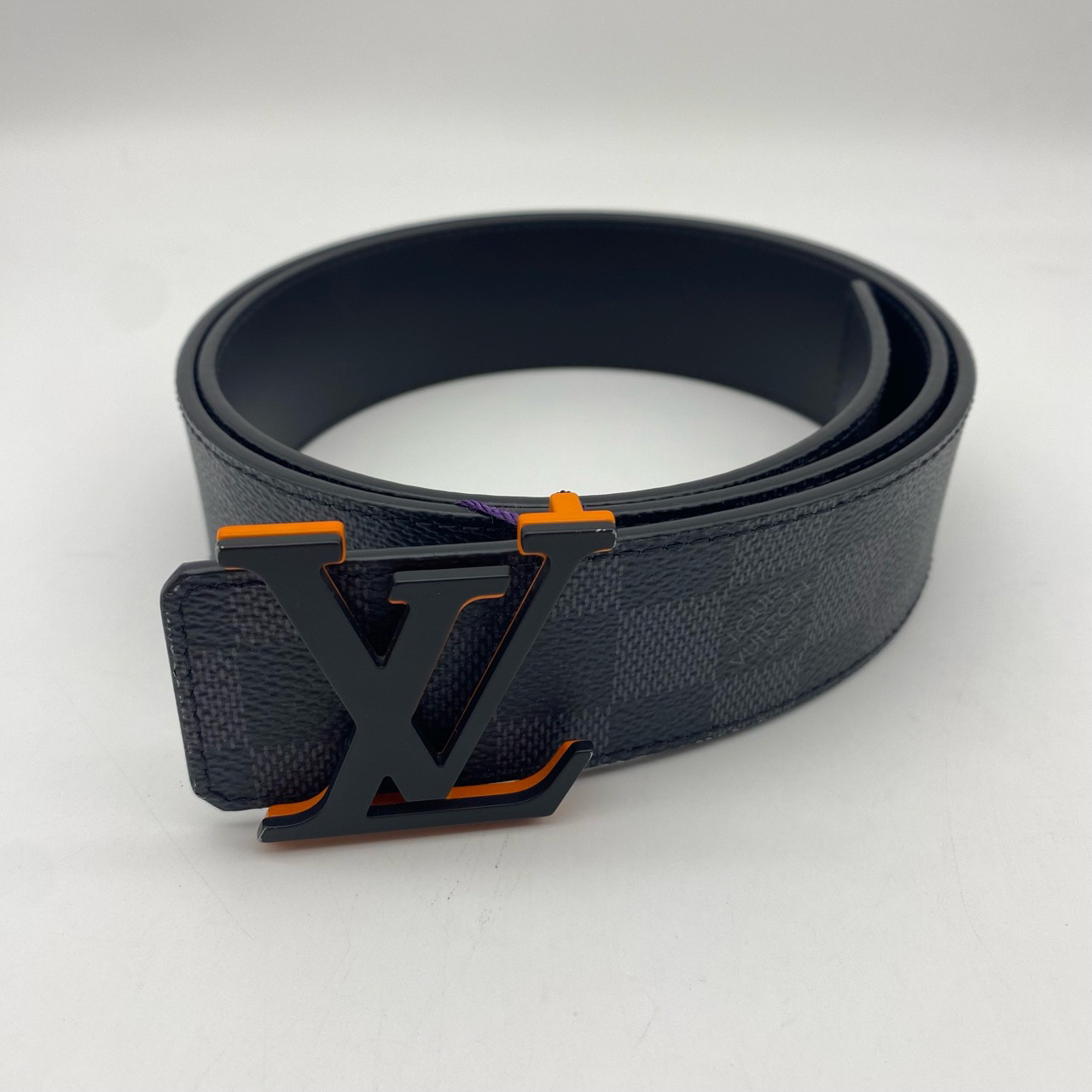 99新 LouisVuitton/路易威登 90码拼扣黑棋盘双面腰带13078275