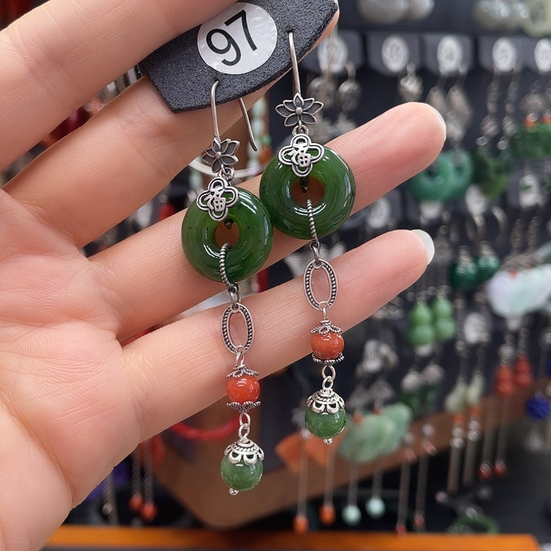 和田玉耳饰银S925镶嵌ℋ****࿐958fghggg