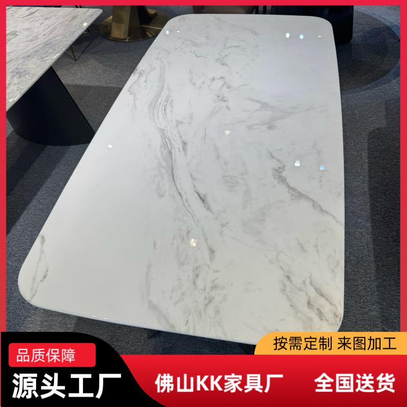 雪山白微晶石悬浮餐厅框架结构奢石家用意式餐桌办公长方形轻奢