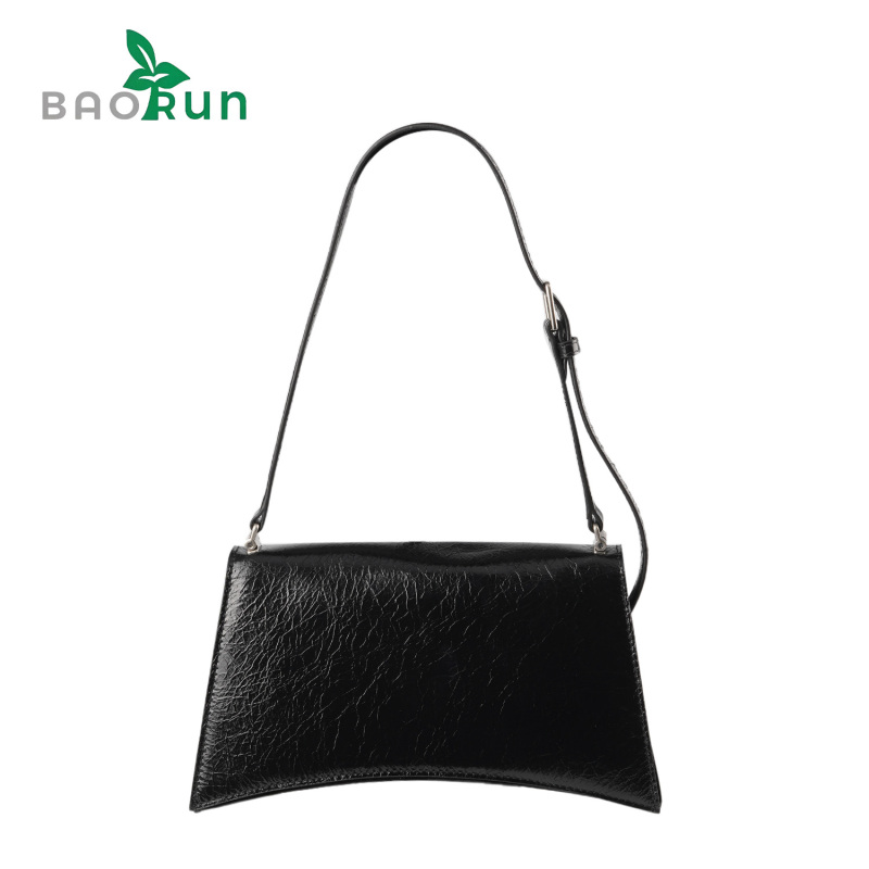 【B沙漏包-爆裂纹】时尚女士真皮牛皮黑色链条腋下包