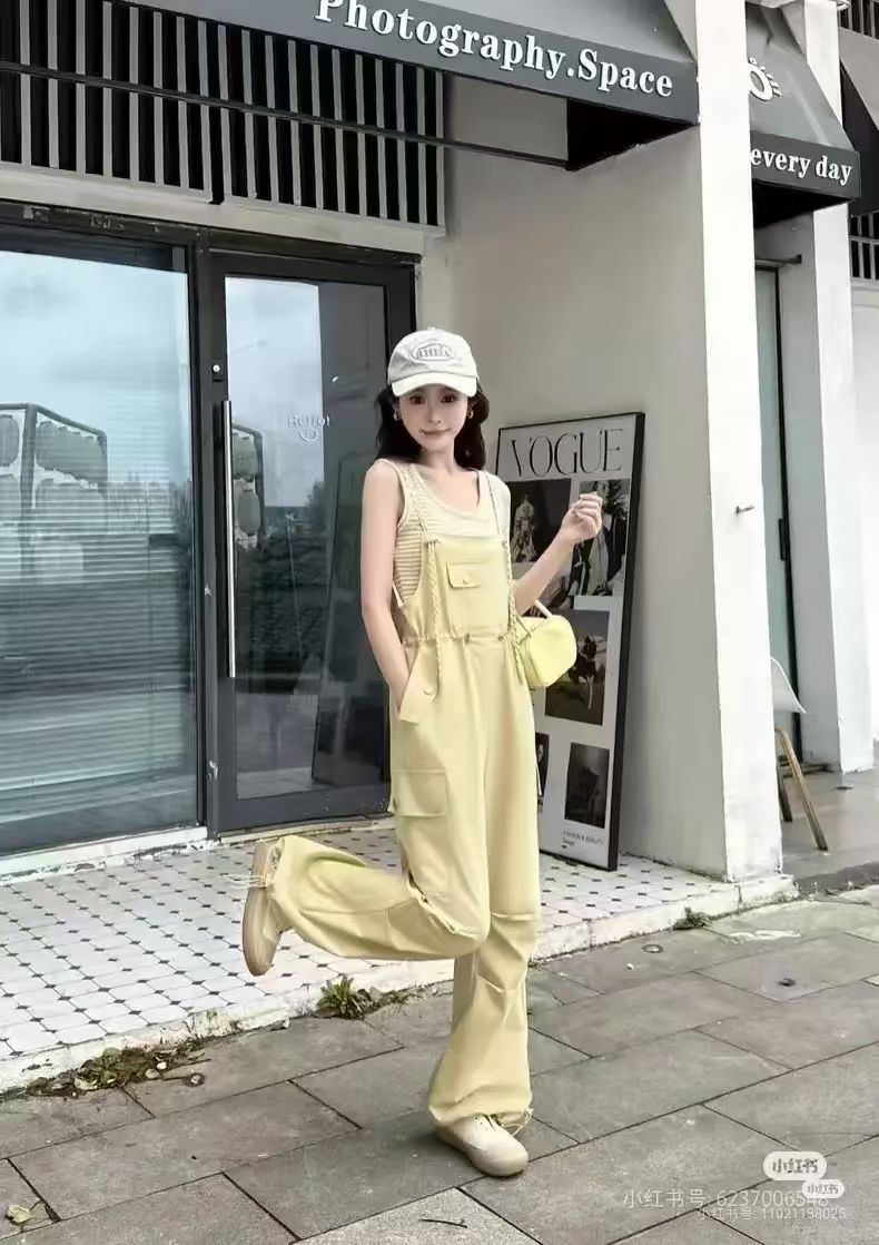 轻熟风休闲风时尚套装百搭背带裤高腰夏季连体显瘦