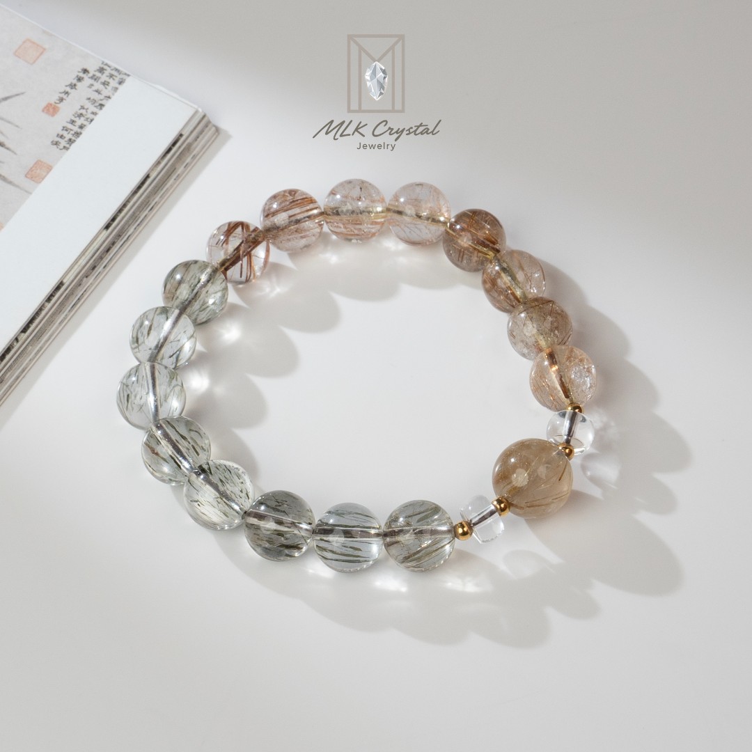 大满贯|天然18K金天然发晶单圈手串大珠10MM小珠9MMS640ZC1998