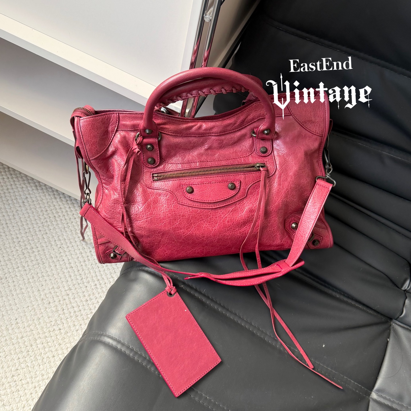 95新 Balenciaga/巴黎世家 東区-绛紫色油蜡皮机车包中号/73983