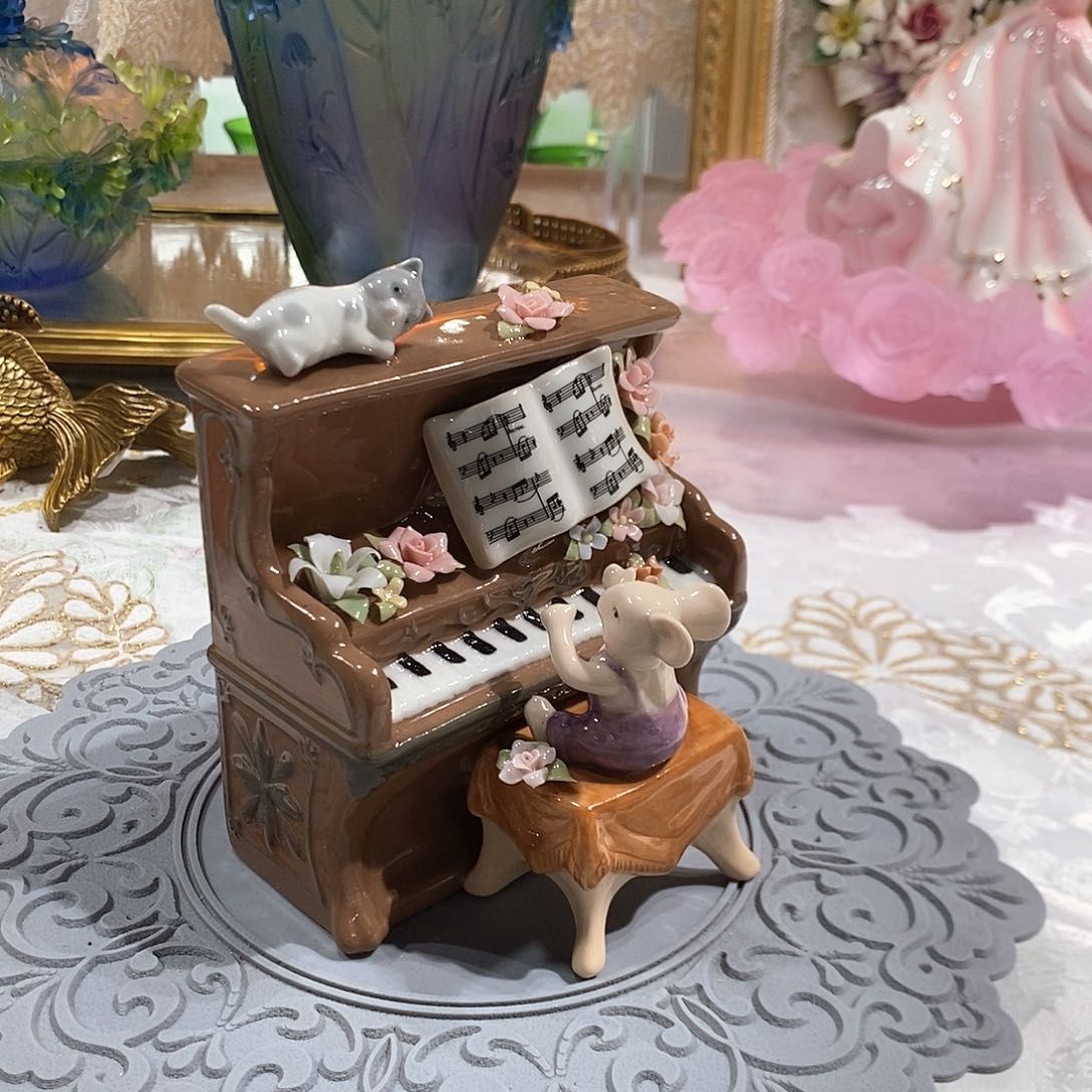 摆件0151骨瓷猫和老鼠钢琴摆件