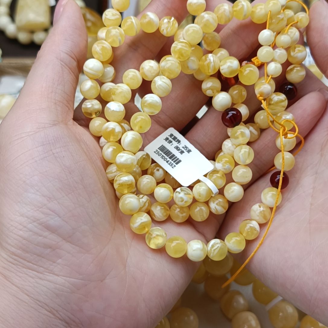 未镶嵌颈饰蜜蜡7+金瓷白虎皮妖花